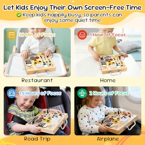 Wooden Busy Board LED Sensory Activity Toy