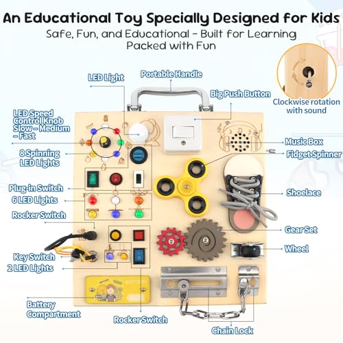 Wooden Busy Board LED Sensory Activity Toy