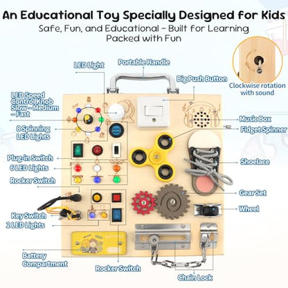 Wooden Busy Board LED Sensory Activity Toy