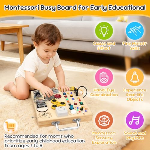 Wooden Busy Board LED Sensory Activity Toy
