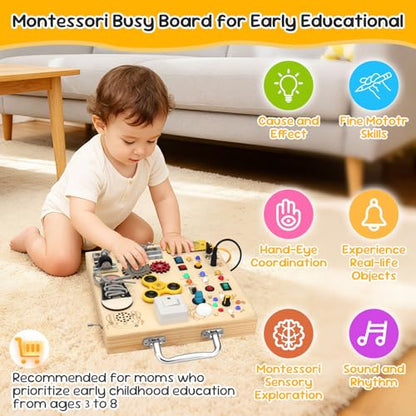 Wooden Busy Board LED Sensory Activity Toy