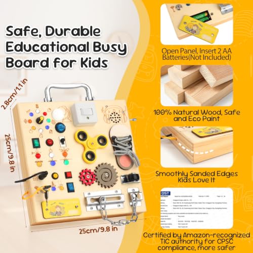 Wooden Busy Board LED Sensory Activity Toy