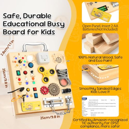 Wooden Busy Board LED Sensory Activity Toy