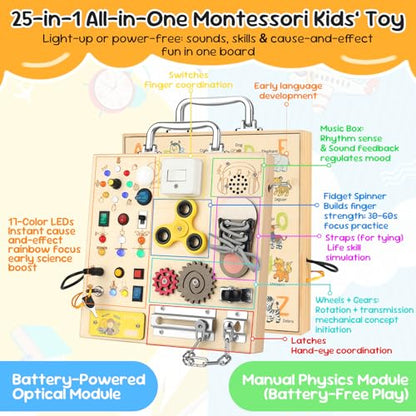 Wooden Busy Board LED Sensory Activity Toy