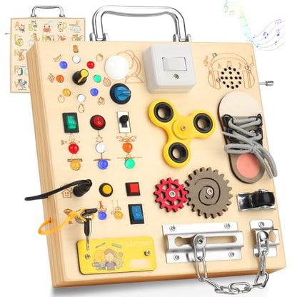 Wooden Busy Board LED Sensory Activity Toy