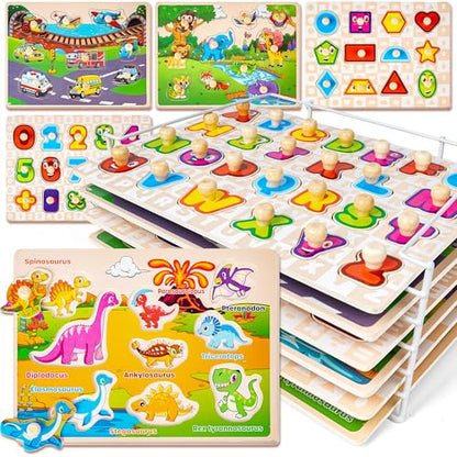 Wooden Toddler Puzzles Alphabet Number Set
