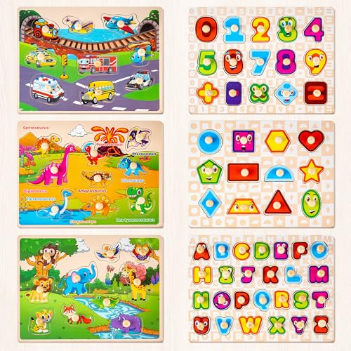 Wooden Toddler Puzzles Alphabet Number Set