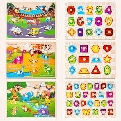 Wooden Toddler Puzzles Alphabet Number Set
